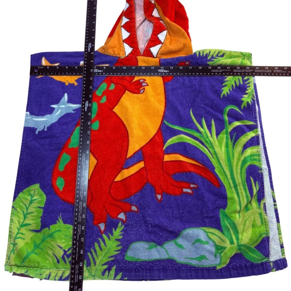 Kids Dinosaur Hooded Poncho Towel Purple T-Rex Beach Bath Wrap 23x22